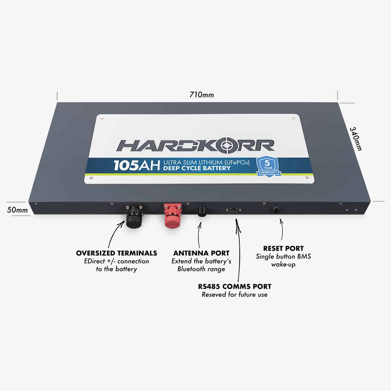 HARDKORR 105Ah Ultraslim Lithium (LIFEPO4) Battery with Bluetooth - HKPBATLSL105